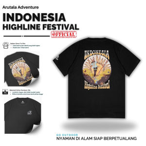 Arutala Adventure x Pushing Panda - Indonesia Highline Festival Black Official Merch T-Shirt Outdoor Kaos Lengan Pendek
