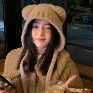Cute Little Bear Ears Knitted Hat Womens Beanie Hat Plush Hat Anti Cold Ear Protection Knitted Cap