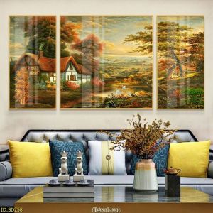 Tranh Laminate Tráng Gương - Tranh Treo Tường Sơn Dầu Phong Cảnh Làng Quê 01 Tường VIP