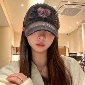 DSFIF Cotton Love Baseball Hat Sunscreen Adjustable Letter Baseball Cap Fashion Sun Hat Hole Peaked Cap Men/Women