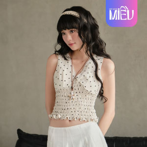 Áo chấm bị nữ ôm dáng cổ v không tay phong cách vintage Embi Miều Est.2013