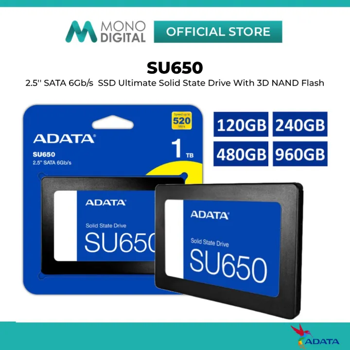 ADATA ULTIMATE SU650 2.5" SATA 6GB/S INTERNAL SSD SOLID STATE DRIVE 3D NAND FLASH - 120GB / 240GB / 256GB / 480GB / 1TB