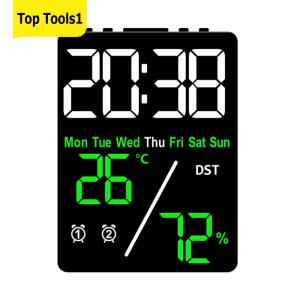 Modern Digital LED Alarm Clock with Indoor Temperature and Humidity for Living Room Decor