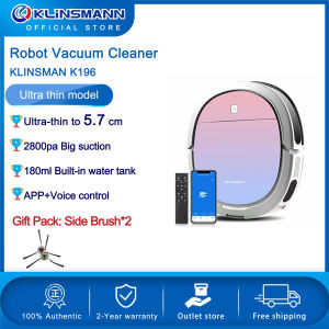 KLINSMANN K196 robot vacuum cleaner/Vacuum And Mopping/Ultra thin 5.7cm/Beautiful appearance/2800 PA Suction Power/APP control/ Electronic water tank/2-Years Warranty/Smarter upgrade