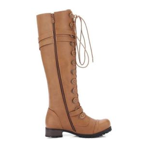 European and American plus Size Tall Knight Boots Womens Autumn and Winter New Mid Heel Flat round Head Belt Buckle Cross Strap Long Boots Female