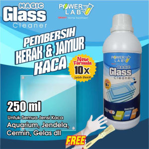 Powerlab Magic Glass Cairan Penghilang Pembersih Kerak Jamur Lumut Kaca Aquarium Akuarium Aquascape Jendela Cermin Terkena Noda Air Berkerak Waterspot Membandel Buram Kamar Mandi Paling Ampuh Non HCL 250 Ml
