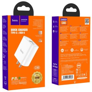 Sạc nhanh 18w HOCO C80 PD+ QC3.0 Sạc nhanh 18w đầu chia USB -Type-C