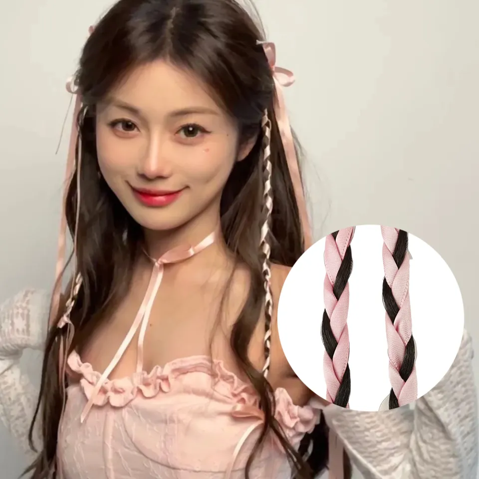 2Pcs Sweet Cool Wig Braids Y2K Female Ponytail Simulation Hair