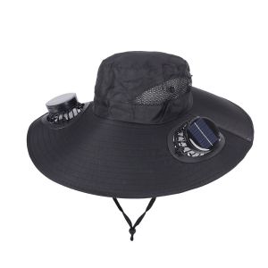 Wide Brim Solar Dual Fan Hat / Outdoor Camping Fishing Solar Charging Fan Hat / Anti-UV Fan Hat / Topi Kipas Angin