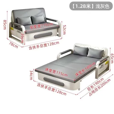 Foldable Sofa Bed Solid Wood Folding Dual-purpose Small Sofa Household Multi-functional Single Bed for Living Room/Bedroom/Balcony