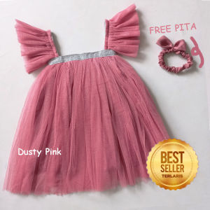 Dusty Pink Dress Bayi Perempuan 6 12 Bulan GRATIS PITA Gaun Tutu Anak Cewek Import Acara Pesta Ulang Tahun Kondangan Baju Anak 1 Tahun Terlaris 2023 Warna Pink Dusty Color Bahan Tile Tulle KA110