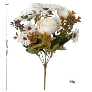 BESTOURO Silk Artificial Sunflower Bouquet Simulation 6 Heads Plastic Fake Flower Vase Ready Sunflower Peony Centerpiece Home Decor
