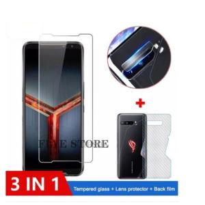 (3in1) For ASUS Rog Phone 3 / Rog Phone 2 Rog Phone 5 HD Transparent Tempered Glass Film +Back Film+Camera Lens Film Protection Film