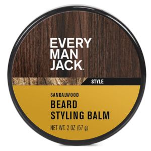 Every Man Jack Styling Beard Balm for Men Sandalwood Teak 2 oz Moisturize Strengthen & Style Beards and Mustaches Naturally Derived Candelilla Wax Shea Butter & Natural Oils Medium Hold
