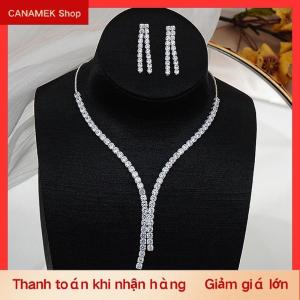 CS 2pcs đơn giản hình học Zircon Vòng cổ bông tai Kit cho phụ nữ cưới cô dâu trang sức Bộ phụ kiện Quà Tặng