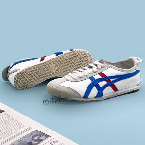Original Tiger Shoes Classic Milk White/blue for Men and Women MEXICO66 Leather Low Top Lychee Print Retro Casual Sport 1183B391