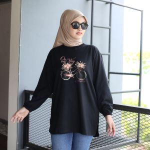 Kaos Oversize wanita Lengan Kerut Korean Style Atasan Jumbo Wanita Katun Premium Adem dan Tebal