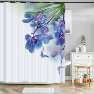 Beautiful Flowers 3D Printed Shower Curtains Waterproof Polyester Bathroom Fabric Curtain Hooks Digital Printing Floral Design