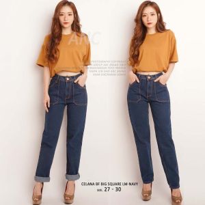 Celana Jeans Wanita Boyfriend Celana Trendy - Celana Cutbray Jeans Highwaist Denim - Cutbray Loose Jeans Highwaist Wanita Kekinian