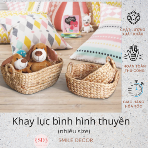 Khay đựng đồ đa năng cắm hoa đan lục bình Smile Decor hình thuyền có quai cầm tiện dụng