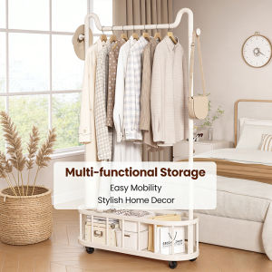 Nordic Metal Stand Alone Clothes Rack Metal hanger Removable Mesh Basket Clothes Hanging Rack With Wheels