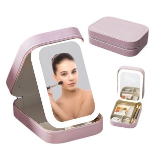 LED Makeup Mirror with Bag Makeup Mirror Touch Screen 3 Colors Vanity Mirror with Led Light Brightness Adjustable Portable USB Rechargeable Mirror with Stand Desktop Makeup Mirror for Women Man LED Mirror Vanity Mirror