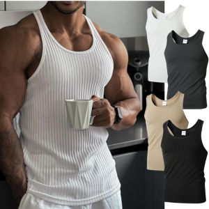 HUIHEYU Solid Color Tank Top Men Knit Simple Sleeveless Top Men Fashion Muscle Vests Tee Tight Vest Men