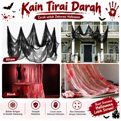 Kain Tirai Darah Dekorasi Halloween Crepe Blioody Cloth Sarang Laba