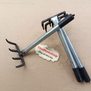 Cào cỏ cào sới đất trồng cây trồng rau Dụng cụ làm vườn mini cào 4 răng thép xoắn