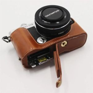PU Leather Camera Bag Half Body Case For Olympus PEN E-P7 EP7 Bottom Cover Battery Opening