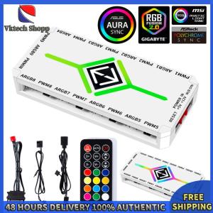 Vktech อะแดปเตอร์ตัวแยกพัดลม ARGB PWM 1 ถึง 9 ช่อง พร้อมรีโมท สำหรับเคสคอมพิวเตอร์และเกมมิ่งพีซี