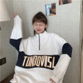 Oversize Sweater Polo Shirt Wanita Gaya Korea Warna Longgar yang Cocok dengan Warna Atasan Jaket Atasan Lengan Panjang. 