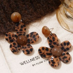 Fashionable Ring Gift 欧美复古豹纹花朵大耳环时尚百搭辣妹气质耳坠小众高级感夸张耳饰