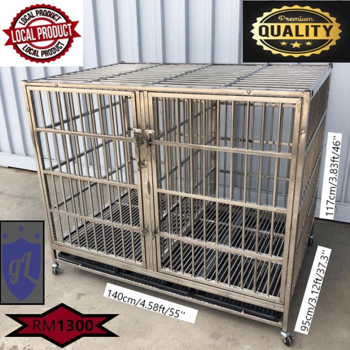 GUAN LEE Double Compartments Stainless Steel Pet Cage Dog Cage