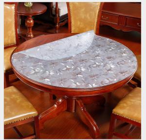 (1mm Flower Round)PVC Flower Crystal Protector for Dining Room Table-1/1.5/2/3mm Thick All Size Customizable Waterproof Oil Resistant Soft Glass Desk Plastic Protective Pad Kitchen Wood Grain Vinyl Tablecloth Cover Anti-scald Anti-oil