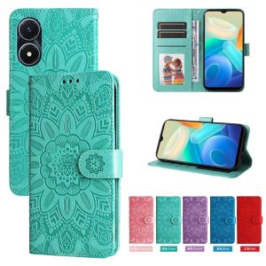 Phone Case For Vivo Y35 Y16 Y02S Y22S Y22 Y15S Y15A Y01 Y77 Y76 Y75 Y55 5G Y33T Y33S Y21 Y21E Y21T T1 T1X Totem Petal Magnetic Leather Wallet 2 Card Slot Flip Cover Casing