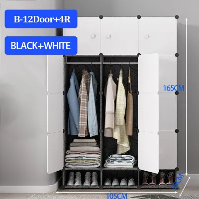 IMUTO DIY Wardrobe Cabinet Clothes Storage With Hanger Shoe Rack Screwless Stackable