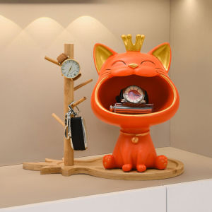 Decorative Fortune Cat Resin Sculpture for Home Entrance and Living Room Decor Accessories