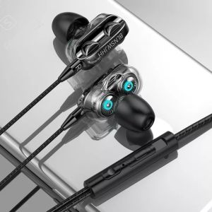 [3.5mm Plug] 4D Strong Bass Stereo Sports Noise Reduction In-ear Headphones Hifi Soft Cord with Microphone Dual-speaker Headset