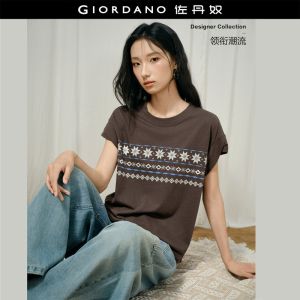 Giordano Women Ethnic print short dolman sleeve tee Free Shipping 18326825