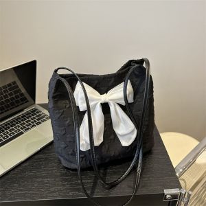 Shoulder Bag Ballet Style Bowknot Hand Bag Solid Color Braid Strap Tote Bag Large Capacity High-End Tote Bag for Women 2024 New Bow Shoulder Bag Womens