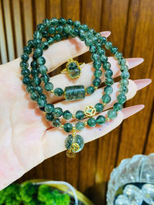 vòng tay dáng chuỗi đá thạch anh tóc xanh tự nhiên vip mix charm xu kim tiền vàng tây lu thống và túi tiền thạch anh tóc xanh vip bọc vàng tây vòng tay đá phong thủy hợp mệnh hỏa mệnh mộc trang sức thiết kế đủ hóa đơn thẻ bảo hành