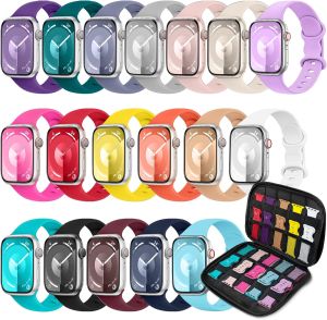 18Pack Sport Band & Organizer Compatible with Watch Bands Women Men Soft Wristband 40mm 38mm 41mm 44mm 45mm 46mm 42mm 49mmSilicone Strap for iWatch Series 11/10/9/8/7/6/5/4/3/2/1/SE/Ultra