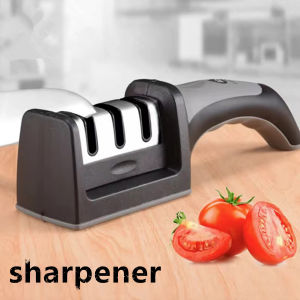 Kitchen Knife Sharpener - 3-Stage Knife Sharpening Tool Helps Repair Restore and Polish Blades - Quick Sharpeners Knife Grinder for Straight and Serrated Knives Diamond Stainless Steel Knife sharpening Tool