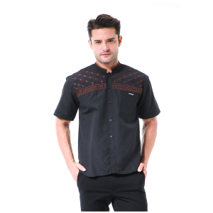 Hamlin Leopold Kemeja Koko Pria Lengan Pendek Motif Bordir Material Cotton ORIGINAL - Black