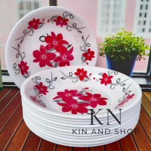 12 PCS Piring Melamin bulat cekung lontongn melamin tebal 23 cm 9 inch