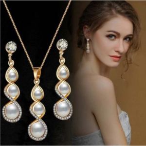 Crystal Drop Necklace Earring Jewelry Set Wedding Bride Pearl Earring Necklace Jewelry Set Romantic Dangle Earrings Necklace Fashion Bridal Bridesmaid Pendant Earring Set