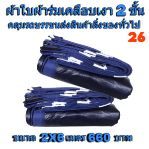 ผ้าใบผ้าร่มเคลือบเงา 2 ชั้นใช้คลุมรถขนส่งสินค้าบังฝนกลางเต้นตลาดนัดกันน้ำได้ ขอบฝังเชือกตอกตาไก่ห่าง 50 เซ็น ขนาด 2X6 เมตร 660 บาท