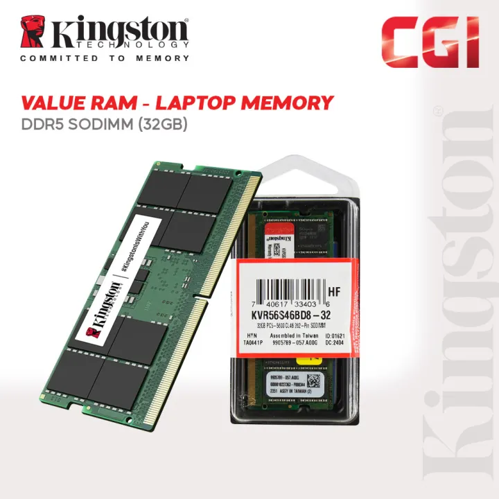 Kingston KVR56S46BD8-32 32GB DDR5-5600 CL46 SODIMM Value RAM
