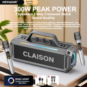 NEWMSNR Clasion ลำโพงบลูทูธ300W พลังเสียงสูงพร้อมไมโครโฟนไร้สายคู่บลูทูธไร้สายแบบพกพาระบบคาราโอเกะเบสหนักแน่นพร้อมแบตเตอรี่อายุการใช้งานยาวนานไมโครโฟนซับวูฟเฟอร์ไฮไฟ9D กันน้ำเสียงเบสรอบทิศทาง
